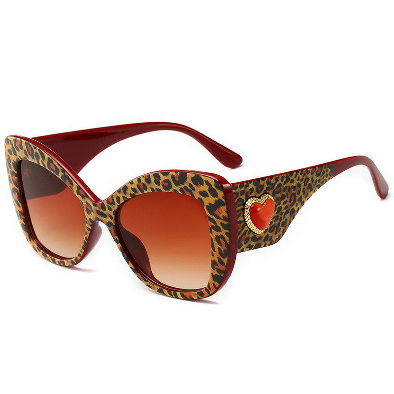 Leopard Print Trendy Big Frame Sunglasses, Personalized Cat-Eye Love Sunglasses