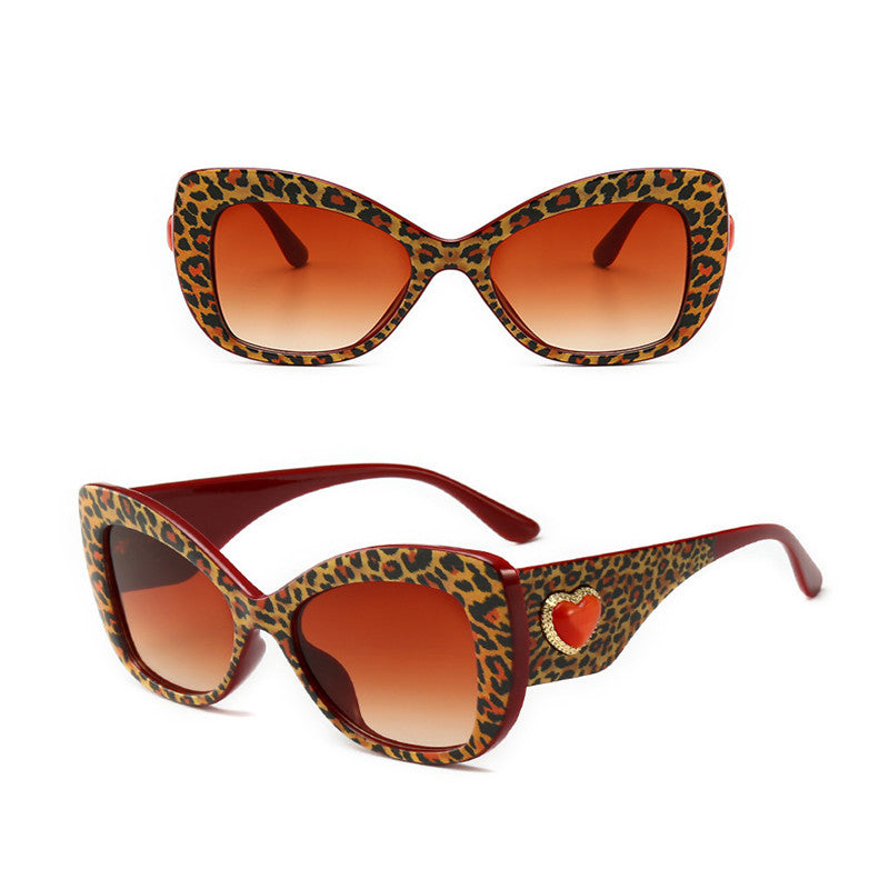 Leopard Print Trendy Big Frame Sunglasses, Personalized Cat-Eye Love Sunglasses