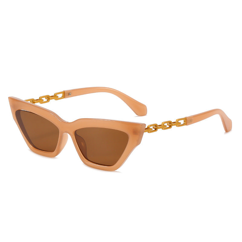 New Cat-Eye Sunglasses European And American Trend Brand Off The Same Sunglasses, Paint Chain Sunglasses Women