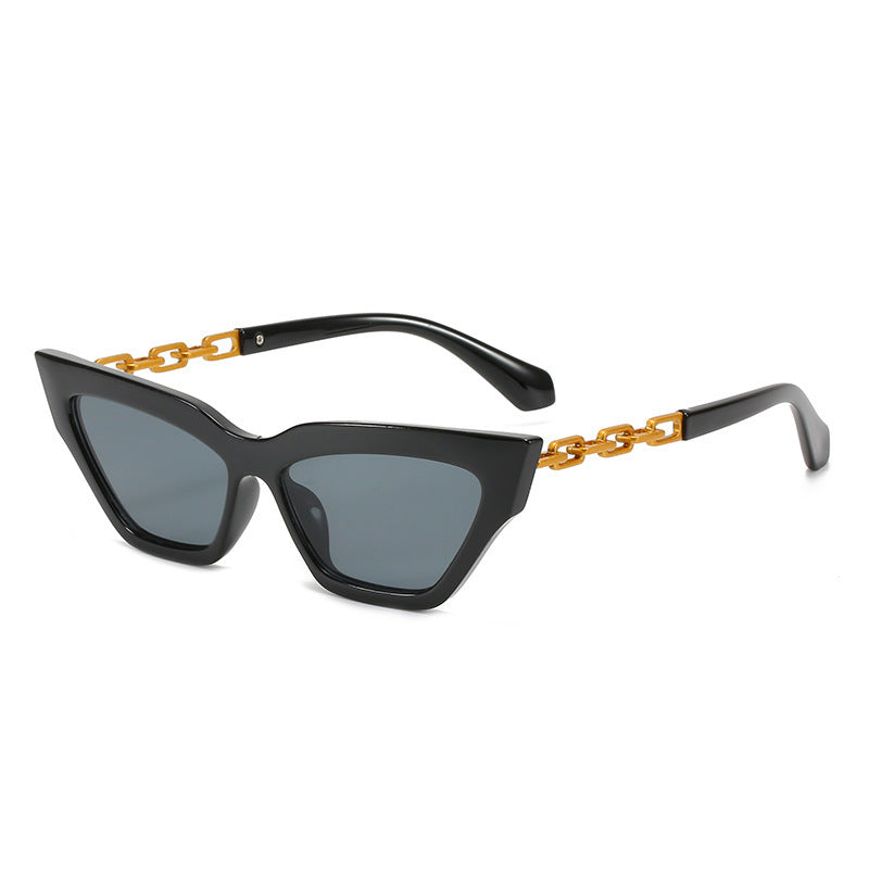 New Cat-Eye Sunglasses European And American Trend Brand Off The Same Sunglasses, Paint Chain Sunglasses Women