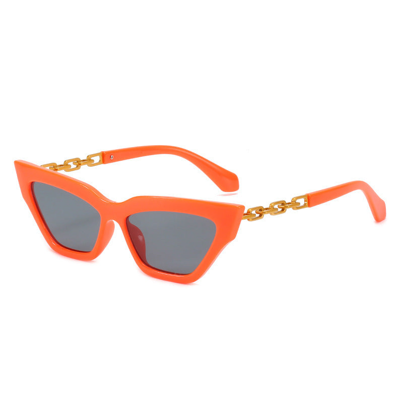 New Cat-Eye Sunglasses European And American Trend Brand Off The Same Sunglasses, Paint Chain Sunglasses Women