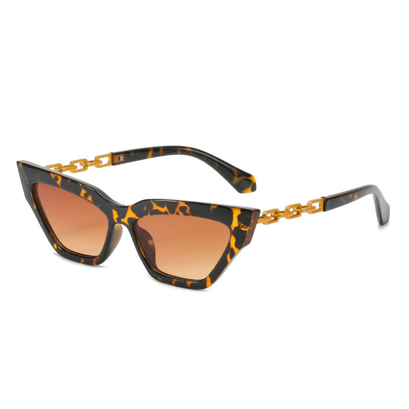 New Cat-Eye Sunglasses European And American Trend Brand Off The Same Sunglasses, Paint Chain Sunglasses Women