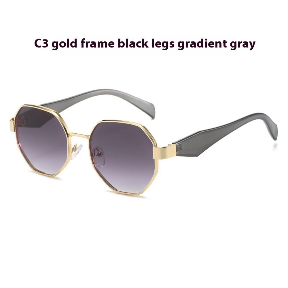 New Polygonal Sunglasses Wide Leg Metal Large Rim Sunglasses Women